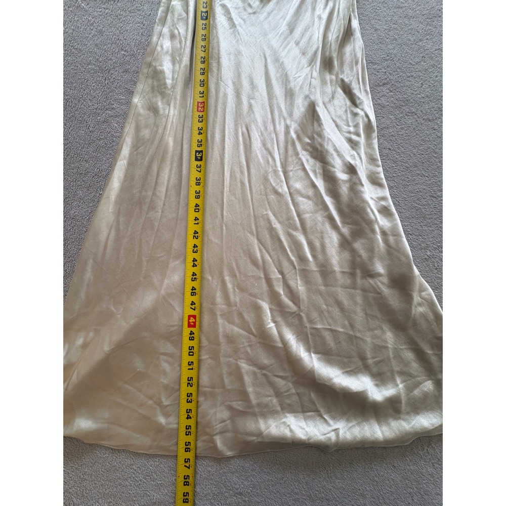 Anthropologie Champagne Gold Satin Cutout Maxi Dress Black Trim XL DR1544 - Picture 2 of 8